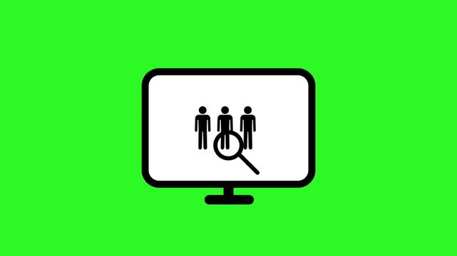 Computer monitor displaying magnifying glass searching for employees or candidates