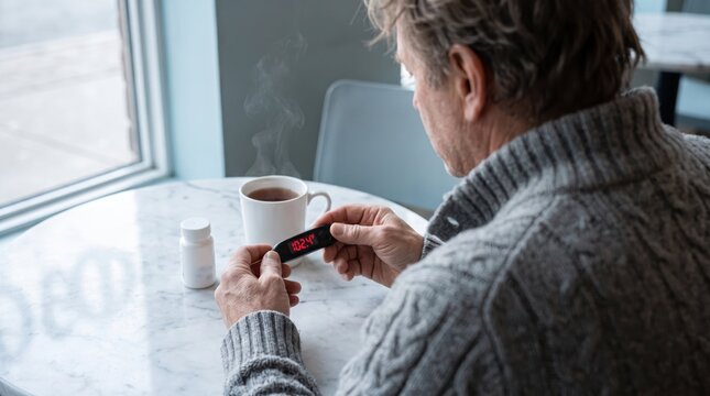 Person using smartphone near window in office