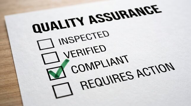 Quality assurance checklist with compliant status marked