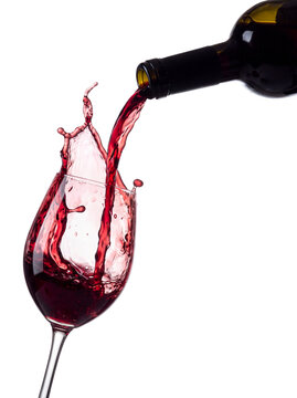 Red wine pouring isolated on transparent background