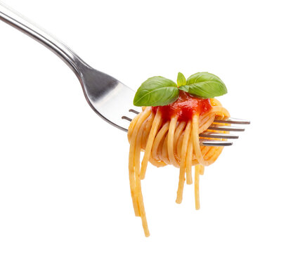Spaghetti on a fork isolated on transparent background