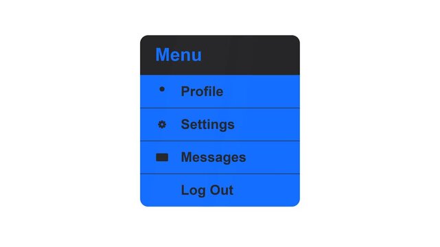 Modern Blue Navigation Menu UI Element with Profile Settings and Messages Options for Web and Mobile Apps