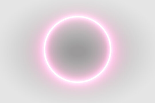 Bright pink neon ring with radiant circular halo on transparent background