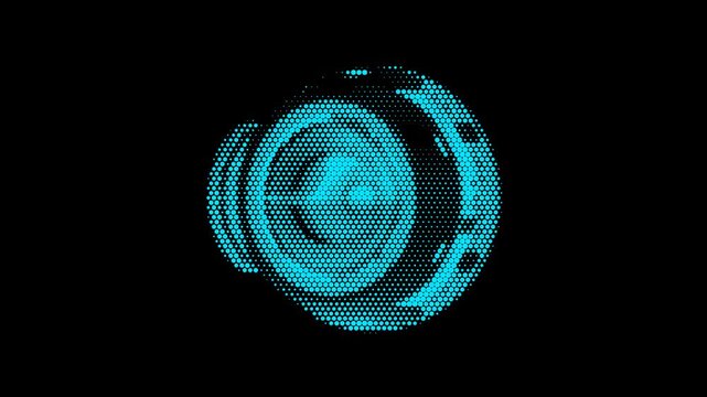 AI Bionic Cybernetic Eye Halftone Dots Assemble Disassemble Loop Animation Futuristic Artificial Intelligence Vision Technology Motion Graphics 4K 60FPS Video Footage
