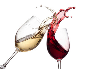 Naklejka premium Red and white wine glasses toast isolated on transparent background