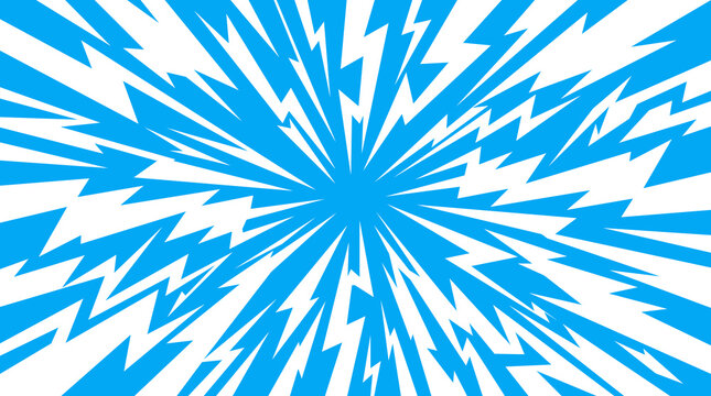 Dynamic electric blue and white comic lightning bolt pattern with sharp zigzag energy flash rays for anime fight scene and gaming banner design