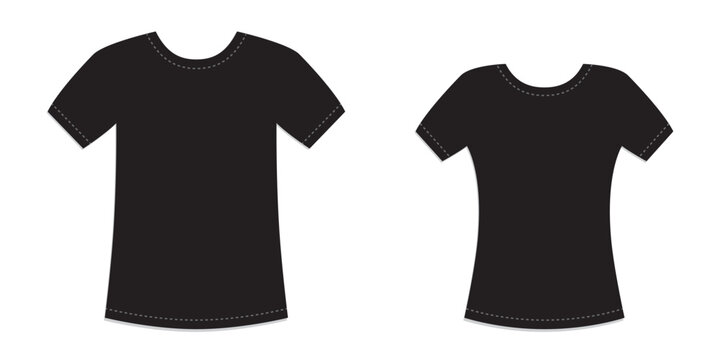 male and female black basic t-shirt isolated vector illustration