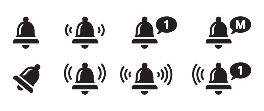 Bell notification icons with various message counters for effective user interface system design.