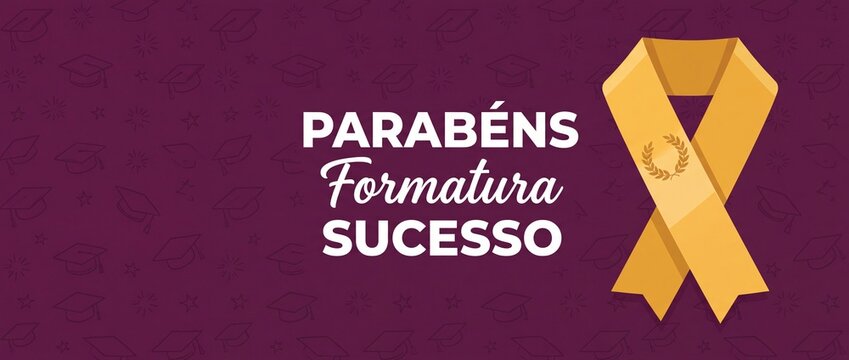 Graduation banner Portuguese congratulations success yellow ribbon graphic header template for academic achievement university degree celebration card background parabens formatura sucesso layout