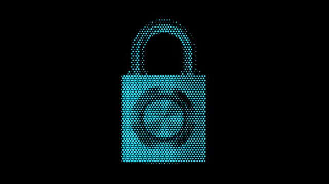 Digital Security Padlock Halftone Dots Assemble Disassemble Loop Animation Cyber Protection Data Encryption Privacy Lock Motion Graphics 4K 60FPS Video Footage