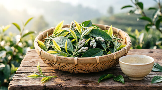 Fresh Herbs in Wicker Basket and Pot with Aromatic Rosemary and Thyme, Organic Green Plants for Healthy Cooking, Natural Ingredients and Herbal Garden Decoration