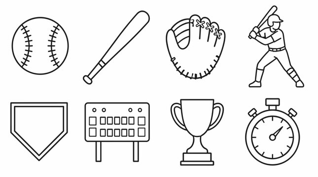 Baseball Equipment and Medal Icons Collection