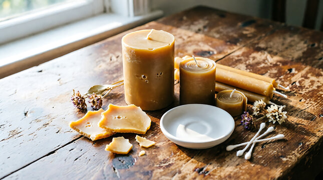 Rustic Christmas Candle with Coffee Beans on Wooden Table, Warm Candlelight, Cozy Holiday Ambiance, Aromatherapy, Festive Decoration and Seasonal Celebration