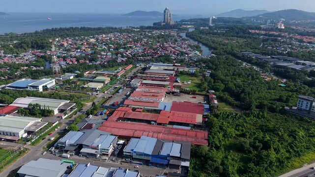 Aerial Footage of local lifestyle residential housing at Kota Kinabalu city, Sabah, Malaysia