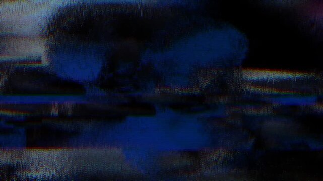Digital glitch effect with dark blue screen interference