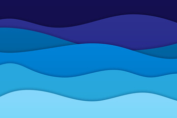 Fototapeta premium Blue papercut sea waves background with flowing curves and soft shadows. Paper art ocean backdrop with abstract wave shapes. Modern wavy design for banners, covers, websites, presentations projects