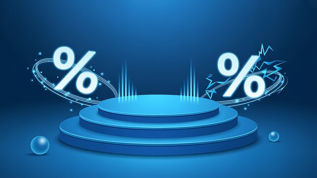 Blue podium with percent signs for sale and discount event