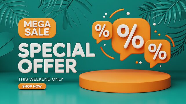 Mega sale special offer poster with product display podium