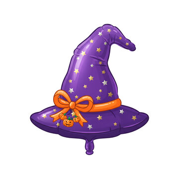 Purple pointy witch hat with decorative bow transparent background