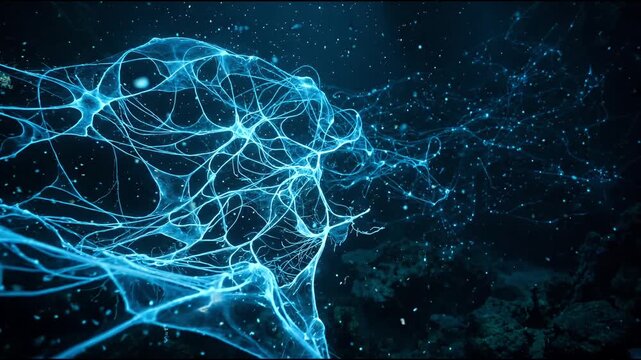 Intricate Bioluminescent Blue Algae Networks in Deep Water