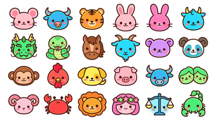 Fototapeta premium Cute animal zodiac and constellation icons