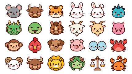 Obraz premium Cute animal zodiac and constellation icons