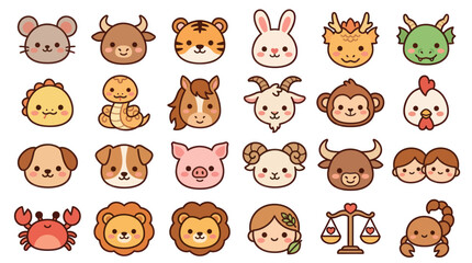 Fototapeta premium Cute animal zodiac and constellation icons
