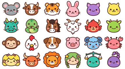 Obraz premium Cute animal zodiac characters collection