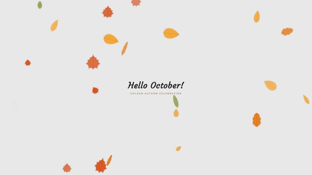 Autumn Leaves Falling Animation with Hello October Greeting Text