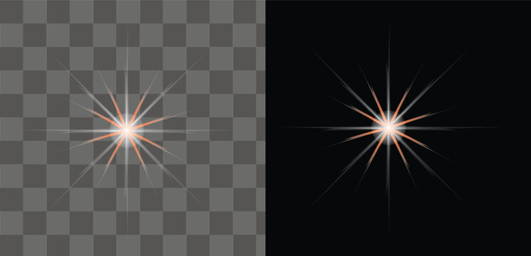 Isolated starburst flare effects with transparent background bright light silhouette
