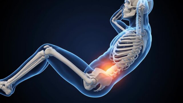 3d medical visualization of human skeleton with lumbar back pain