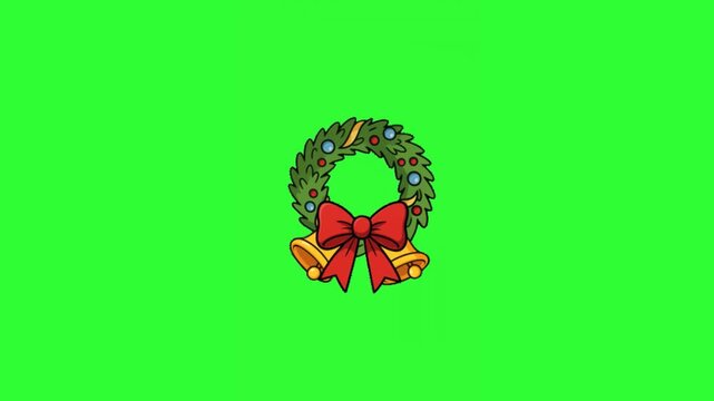 Green screen animation of two Christmas bells and a beautiful wreath.