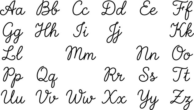 Elegant Cursive Calligraphy Alphabet Set with Uppercase and Lowercase Script Letters for Educational Worksheets Wedding Invitations and Typography Graphic Designs