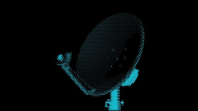 Satellite Communication Parabolic Dish Halftone Dots Assemble Disassemble Loop Animation Radar Antenna Signal Broadcast Motion Graphics 4K 60FPS Video Footage