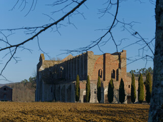 Obraz premium details of the Abbey of San Galgano in Chiusdino in the province of Siena