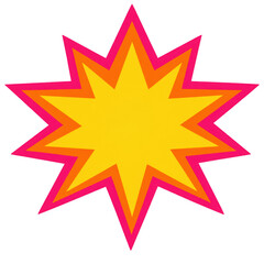 Obraz premium A vibrant explosion graphic with a yellow starburst at the center, surrounded by layers of orange and pink outlines. ,Transparant Backround, AI generative