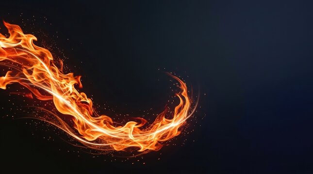 Dynamic flames dance across a dark background. The fiery shapes swirl and curve, creating a captivating visual effect.