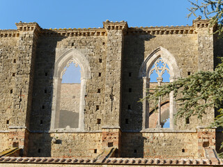Obraz premium details of the Abbey of San Galgano in Chiusdino in the province of Siena