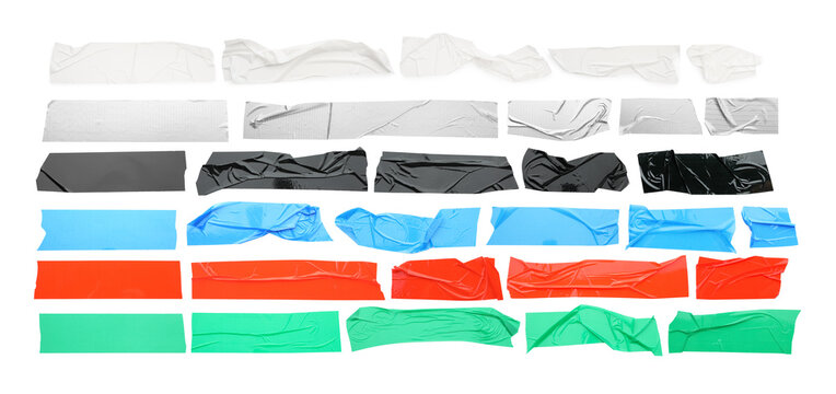 Pieces of different adhesive tapes isolated on white, set