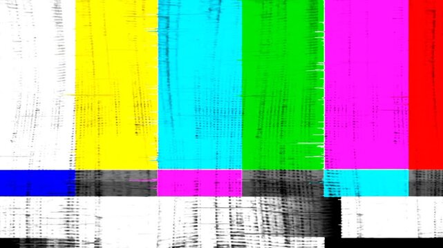 Distorted television test pattern with digital signal interference