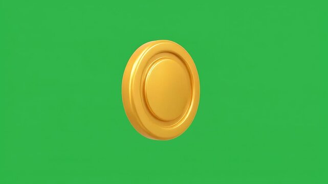 3D Cartoon Spinning Gold Coin Rotating on Vertical Axis Green Screen Loop &ndash; Money, Finance, Savings, Investment Concept Animation Chroma Key Isolated Seamless 4K