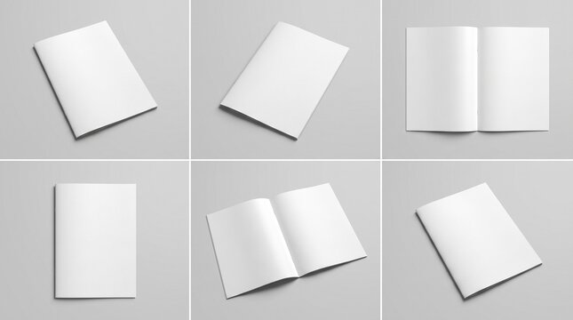 Blank white catalog, magazine, book, brochure, booklet or flyer mock up template isolated on grey background