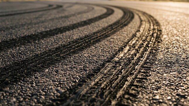 Dramatic Skid Marks on Asphalt Road Surface