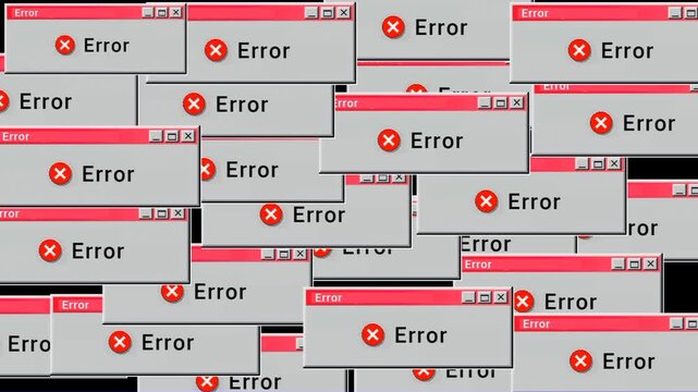Multiple error notification windows overlapping on a black background