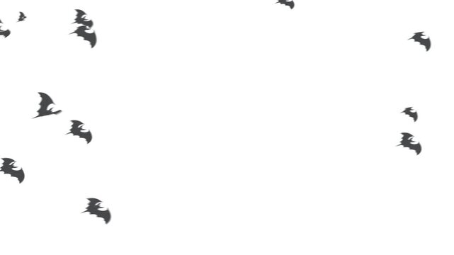 silhouette of flying black bats isolated on white background
