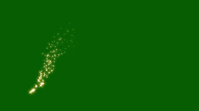 Luxury golden glowing starlight glitter sparkle path white twinkling stars line, glowing pixie dust burst on green screen background 4k. glittering star dust trail sparkling particles