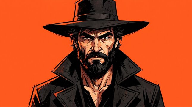 Rugged Bearded Man in Hat Digital Illustration