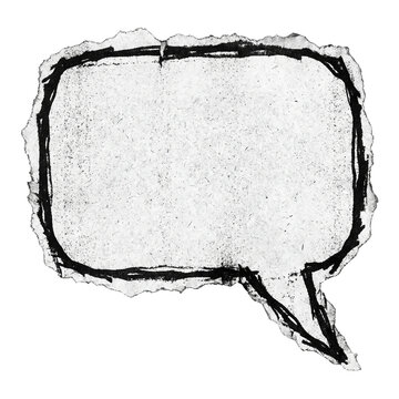 Speech bubble graphic illustration, torn paper texture with hand drawn black border and copy space