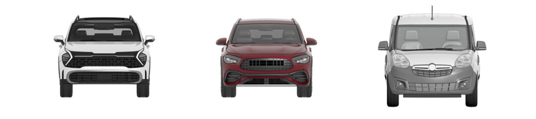Fototapeta premium car set, isolated on transparent background, 3d illustration, cg render, front view