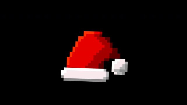 High detail pixel art Santa hat illustrated in a side-profile perspective with a voluminous front, clean 128x128 modern pixel art style. Features bright red fabric folding backwards, puffy fluffy whit